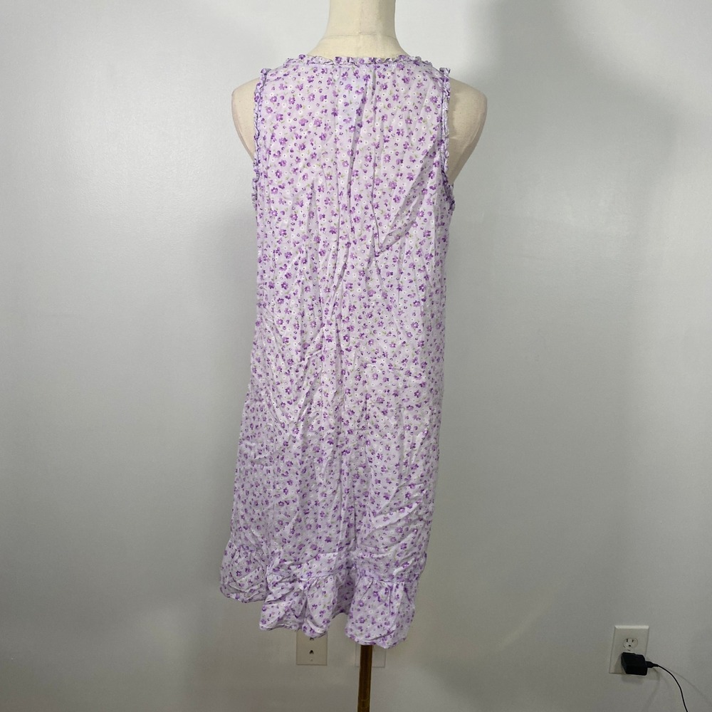 Carole Hochman Small 100% Cotton Purple Ruffle Floral Print Henley PJ Dress - Picture 4 of 7
